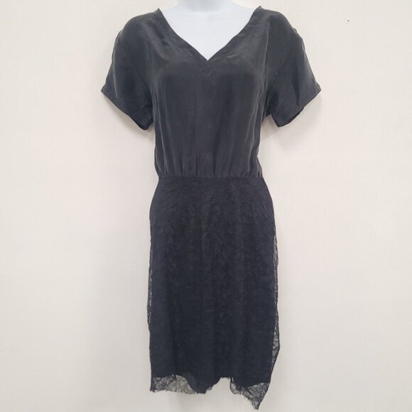 Theory Womens Fairy Grunge Silk Lace Dress Size 6 Black Career Corporate Goth‎ - Picture 1 of 10
